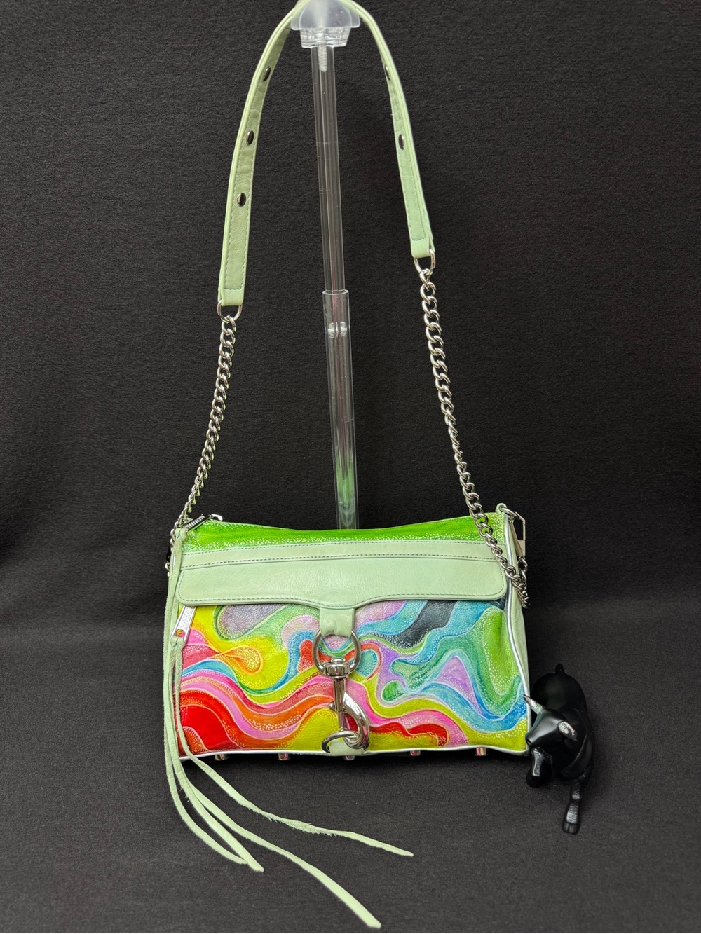 Rebecca Minkoff Light Green Leather Shoulder Bag with Multicolor painted by me